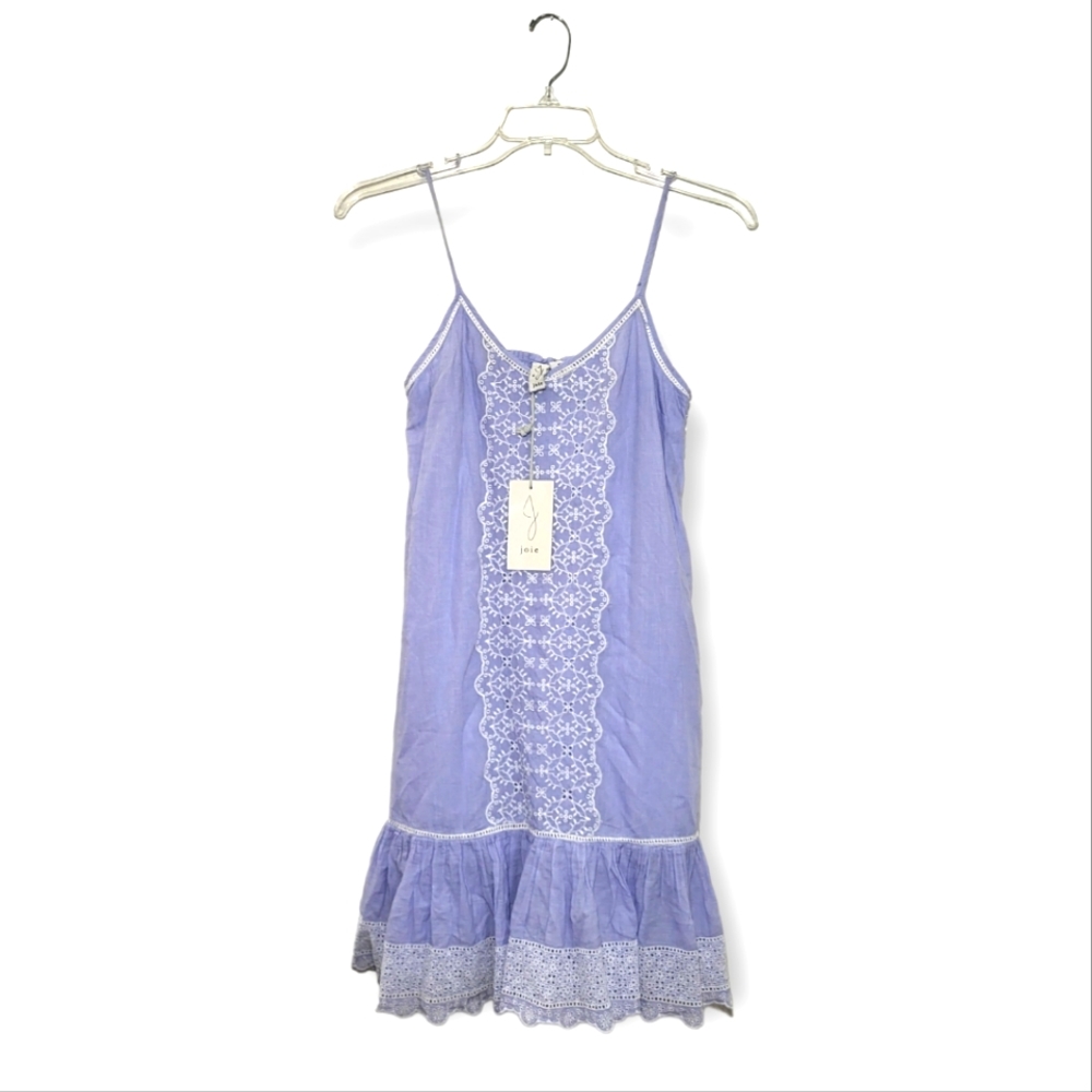 JOIE Blue White Gingham Eyelet Lace Slip Dress Small